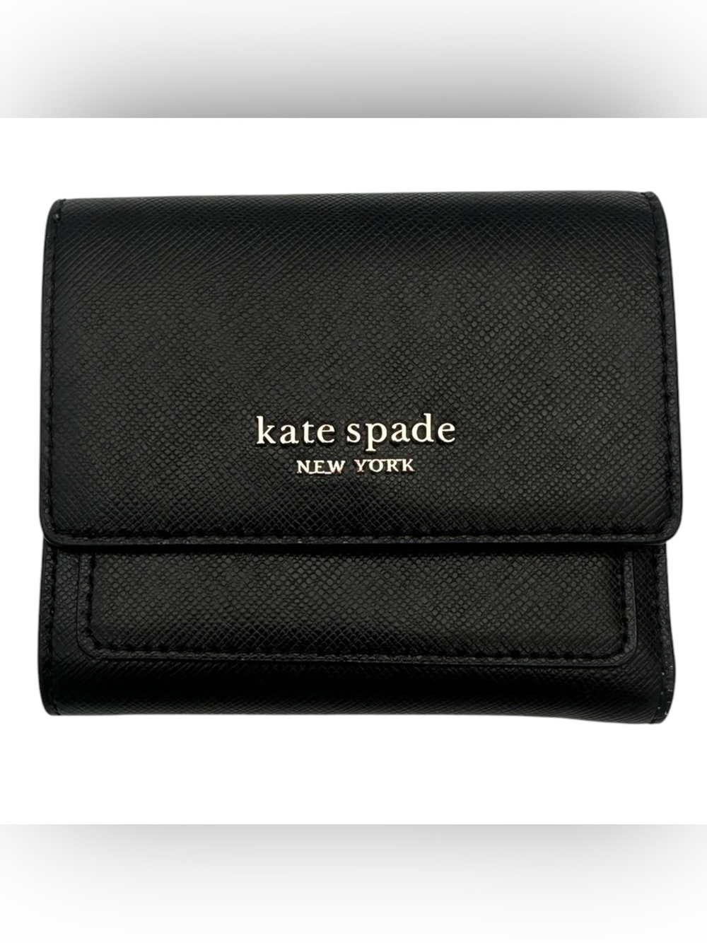 Kate Spade Saffiano Black Leather Tri-Fold Wallet Pink Interior